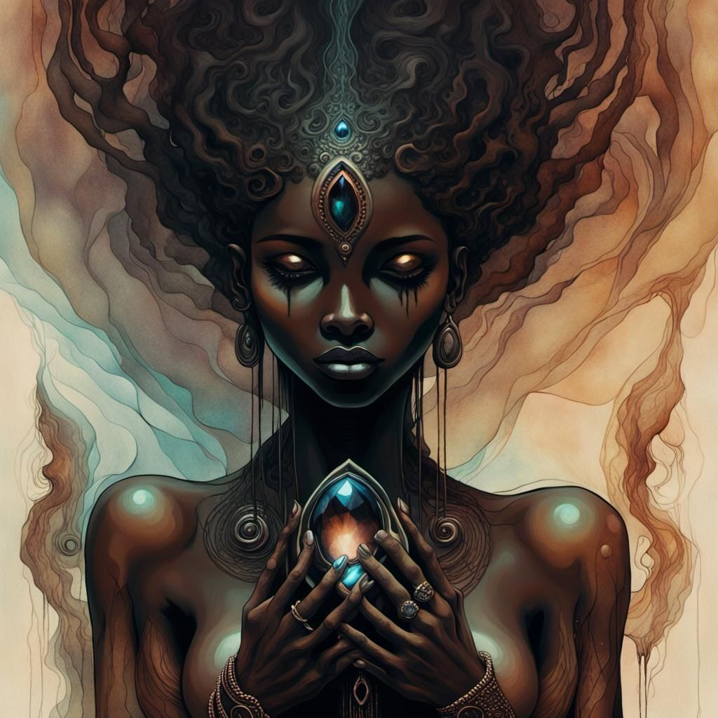 Mystical Being with Gemstones in Dark Fantasy Style