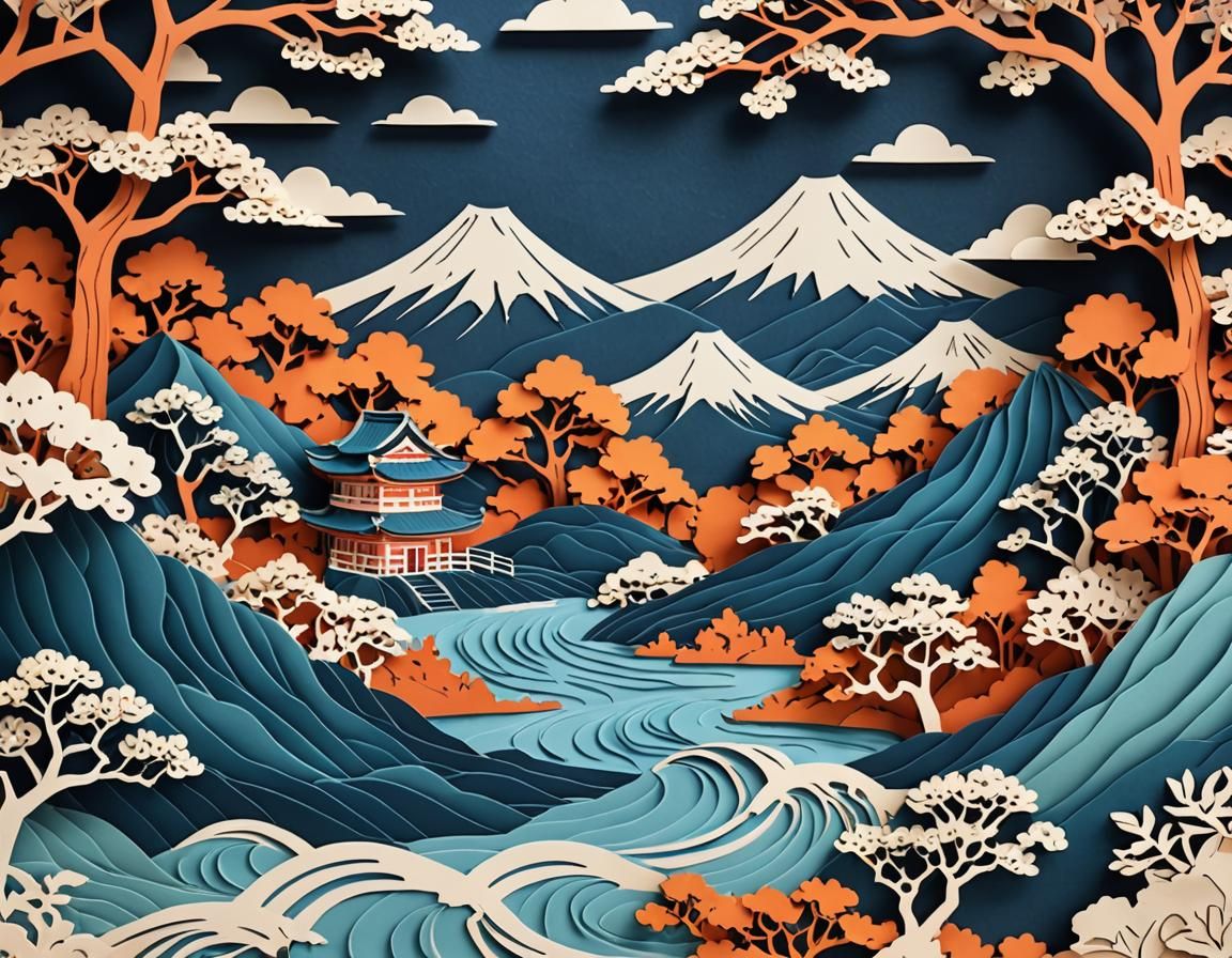 Kirigami meets Hokusai