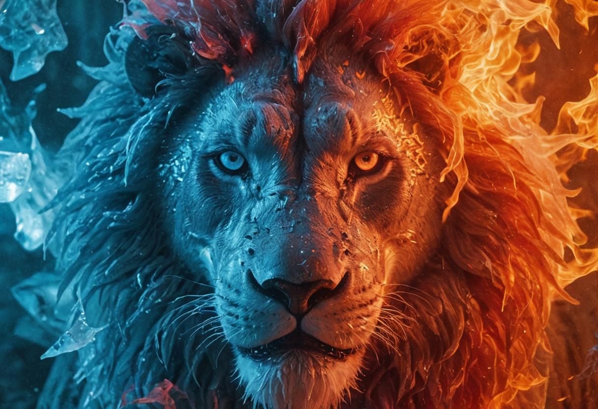Lion Face: Frozen Flames in Contrasting Colors