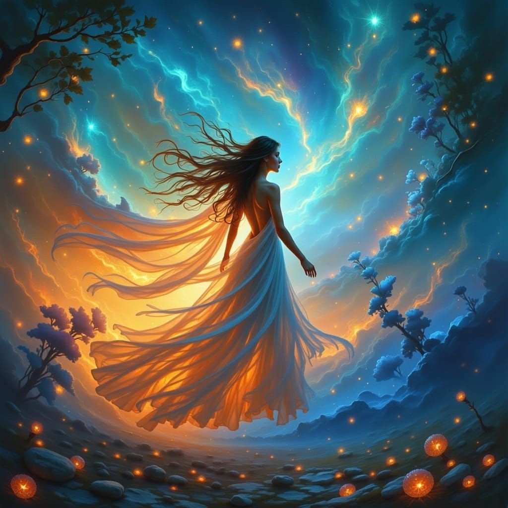 Ethereal Woman Between Worlds: A Surreal Digital Art