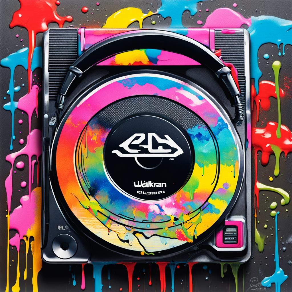 Colorful Graffiti Art of Vintage CD Walkman