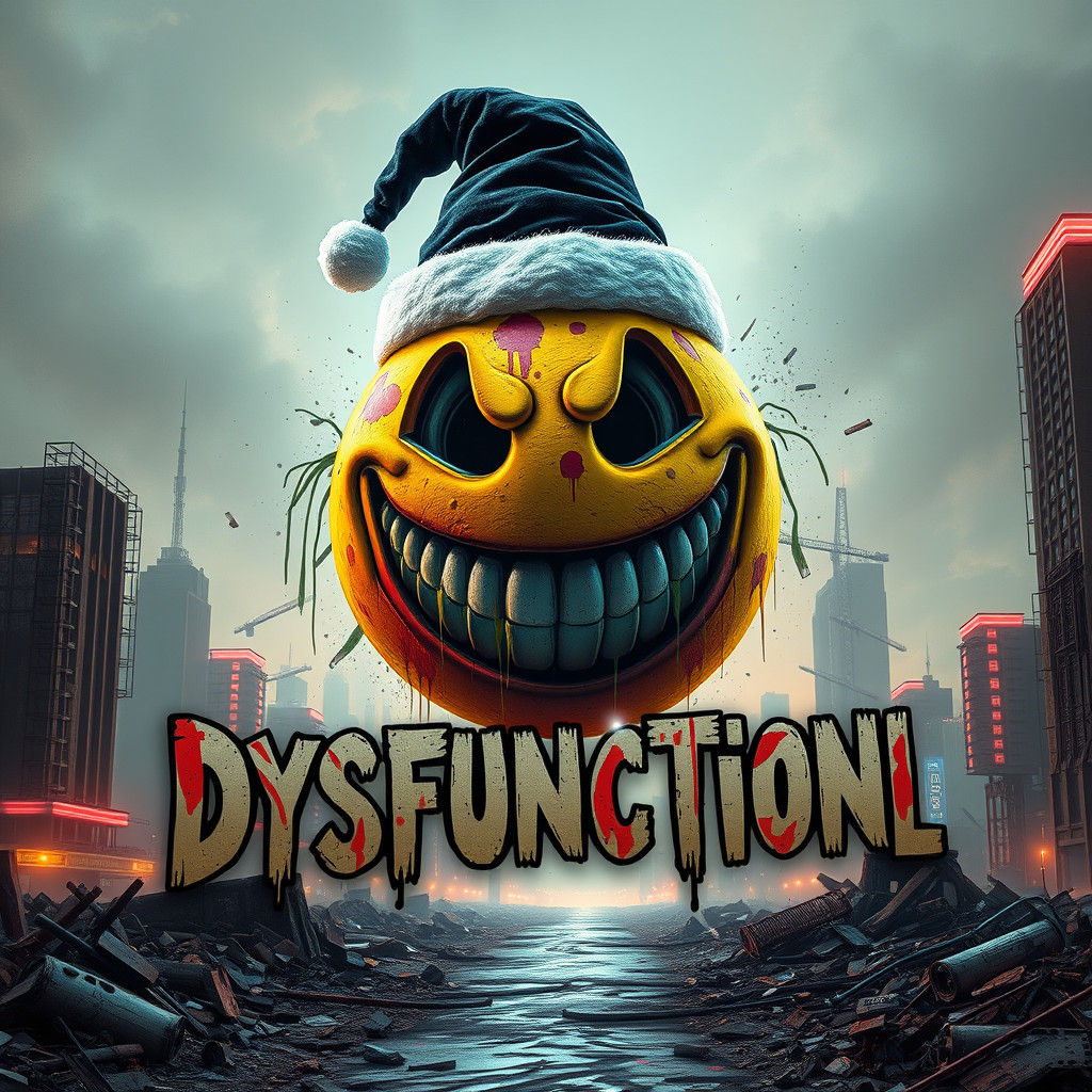 Dystopian Smiley Face with Christmas Hat