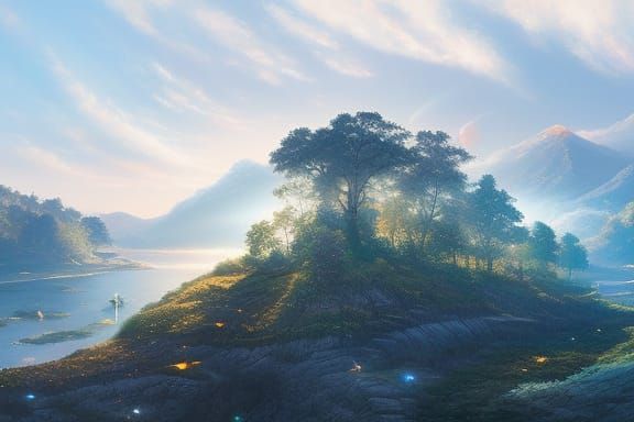 Whale Tail Under Starry Sky in Anime Style