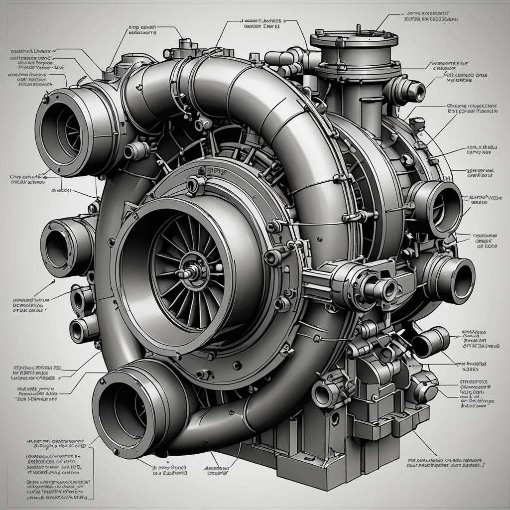 Turbocharger Schematic: Line Drawing in CAD