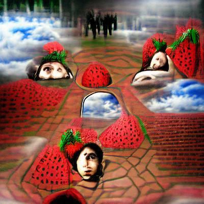 Endless Strawberry Field Under Blue Sky