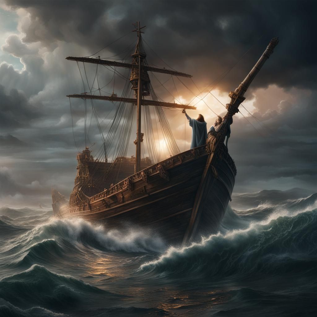Jesus Calms the Storm: Detailed Matte Painting
