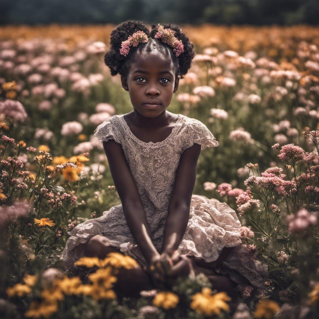 Girl in Flower Field: Hyperrealistic 64 Megapixel Image