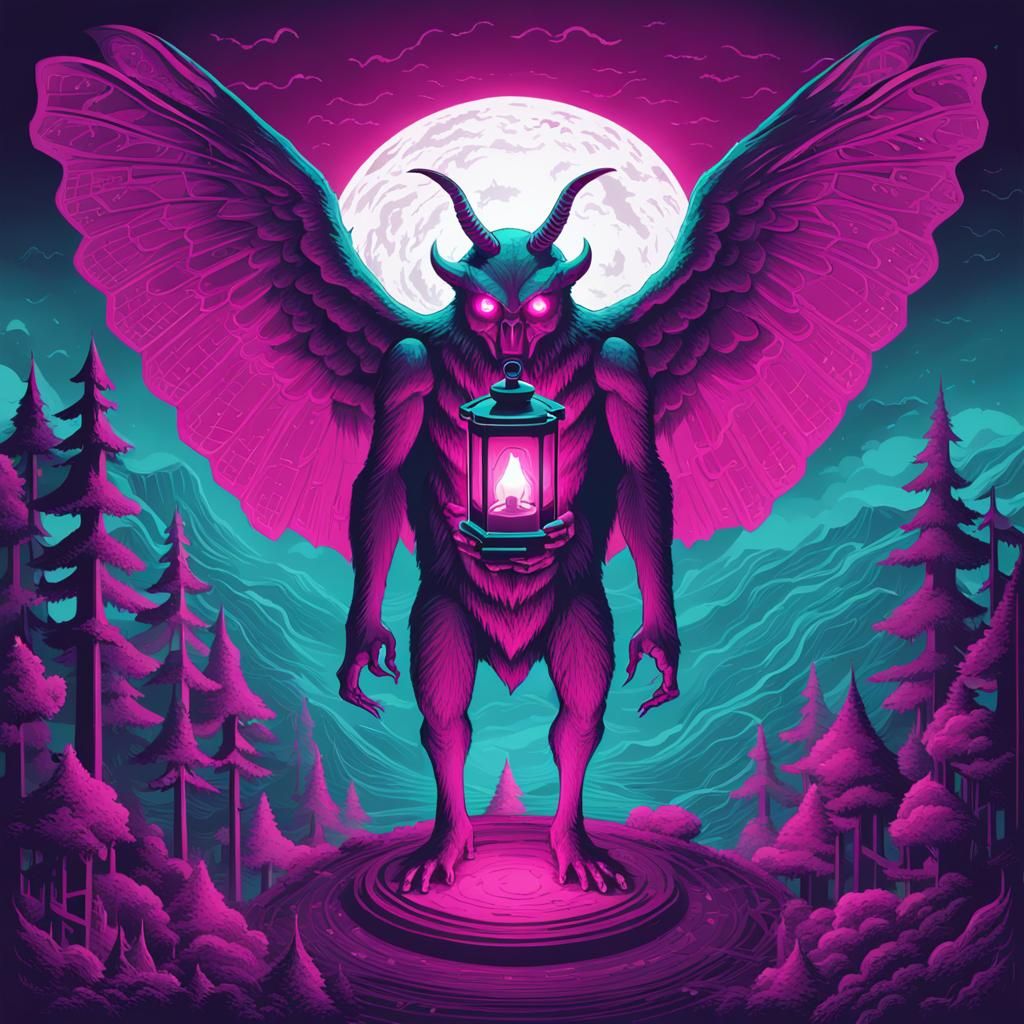 Mothman Cryptid in Isometric Tarot Illustration