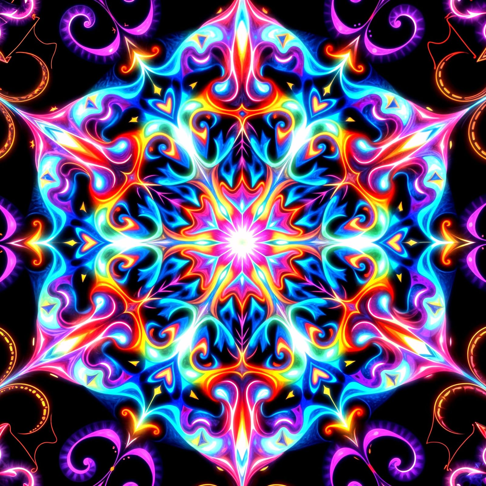 Intricate Kaleidoscope Mosaic with Vivid Glittering Patterns