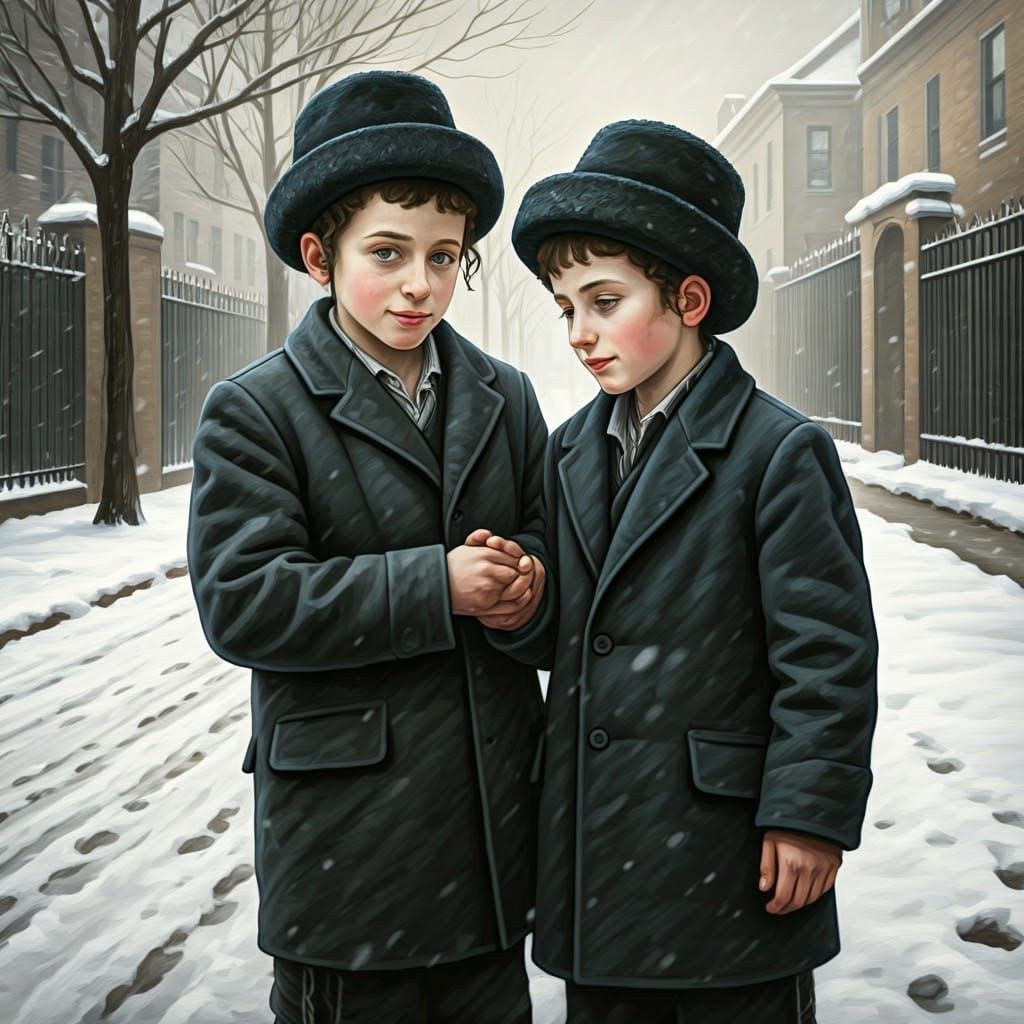 Heartwarming Sibling Affection on a Winter Day