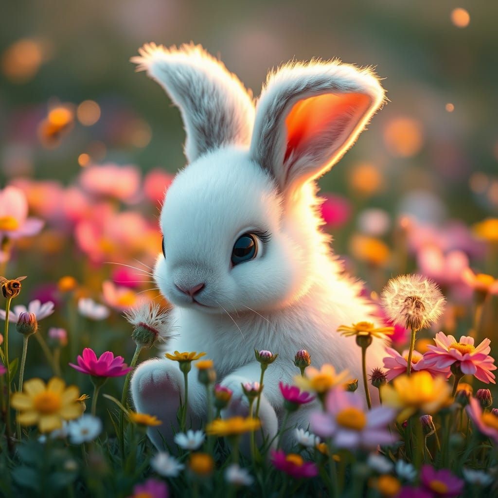 A Delicate Bunny Amidst a Vibrant Floral Wonderland