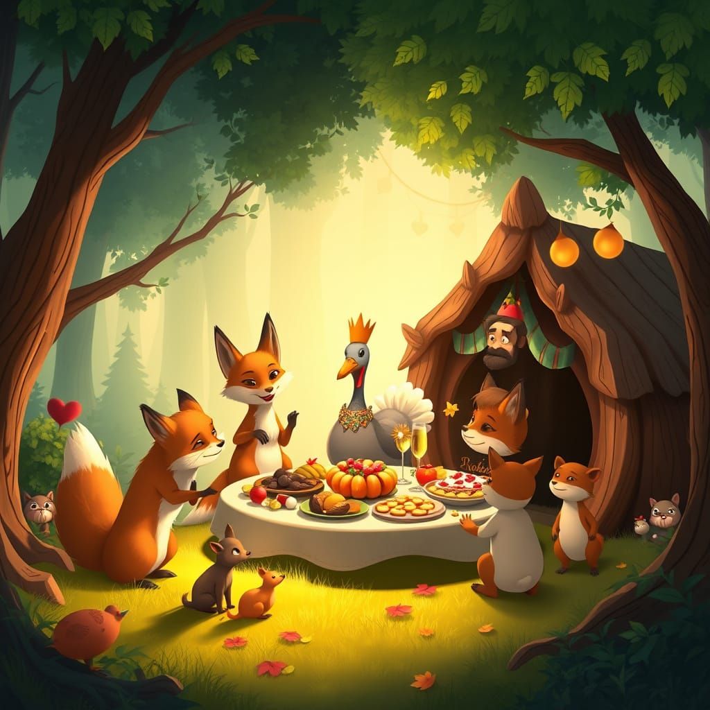 Joyful Family Celebration in Whimsical Forest Clearing