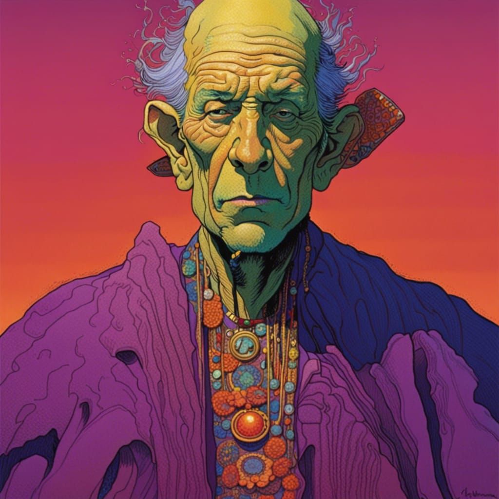 Shaman Portrait in Moebius Comic Style