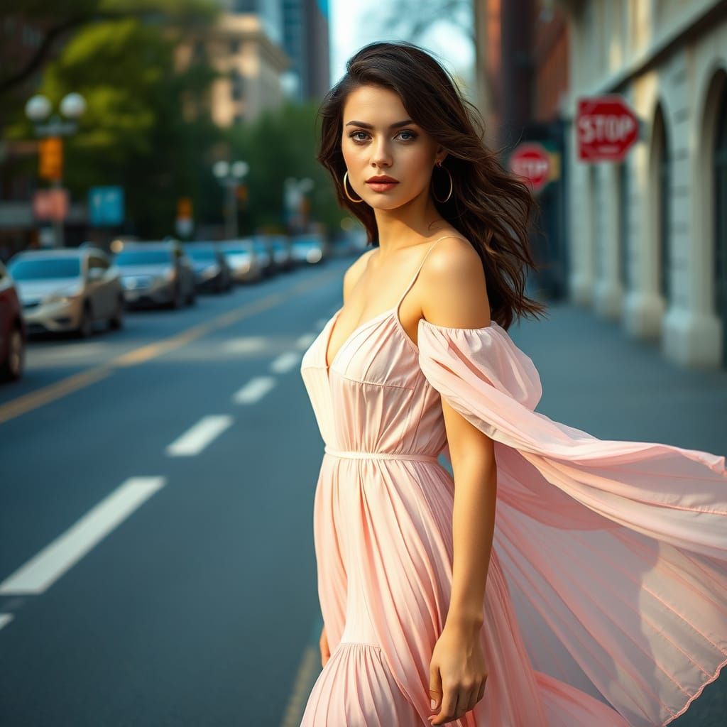 Confident Model in Pastel Dress Near Bryant Park