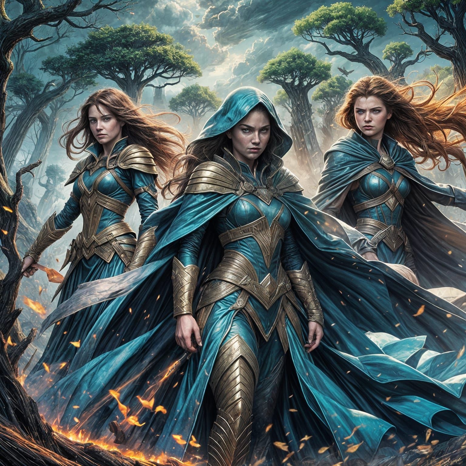 Epic Female Heroes vs Villains Comic Book Art