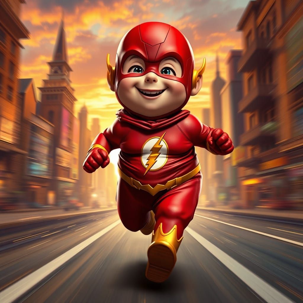 Chubby Flash Runs Through Vibrant Cityscape