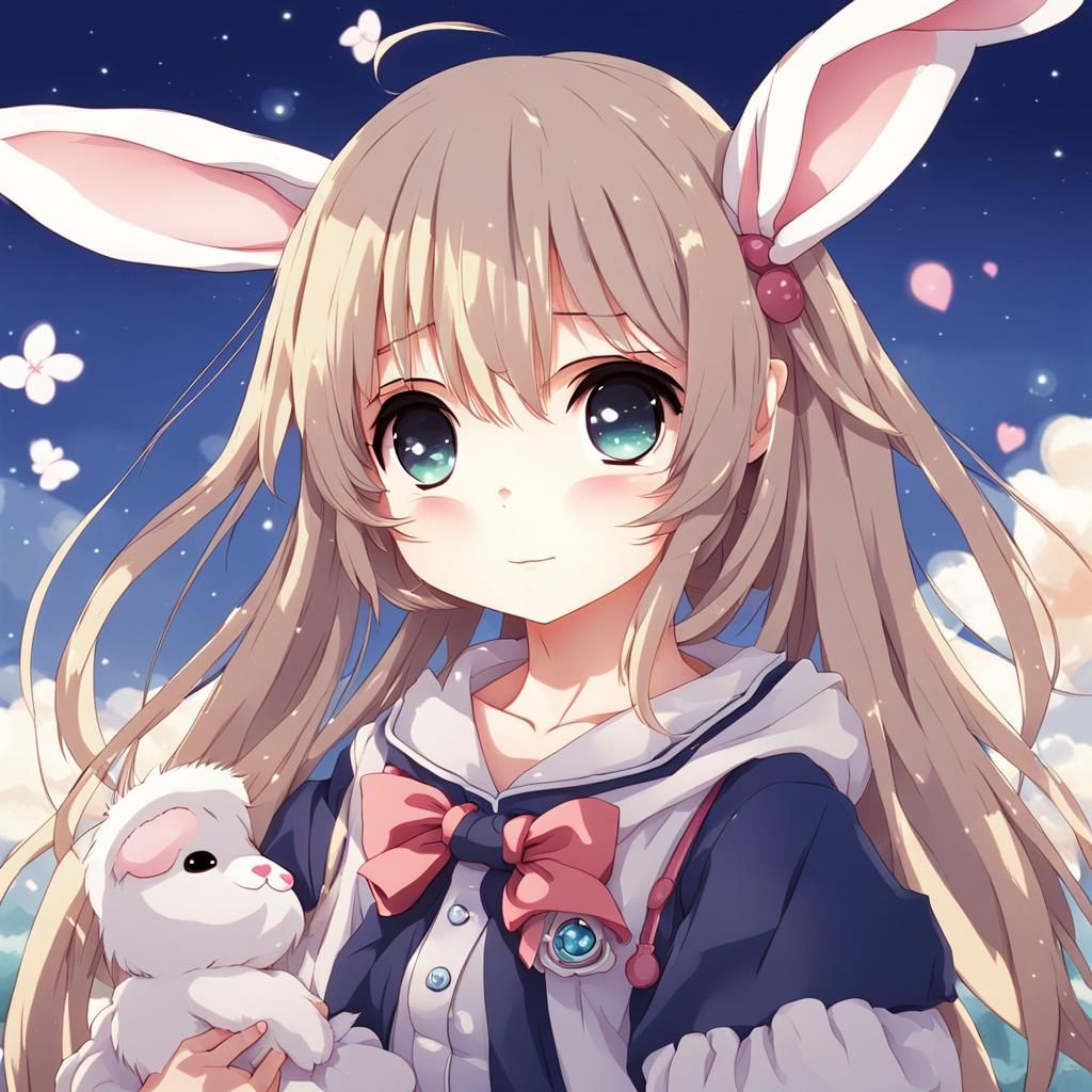 Cute Bunny Anime Girl in Manga Style