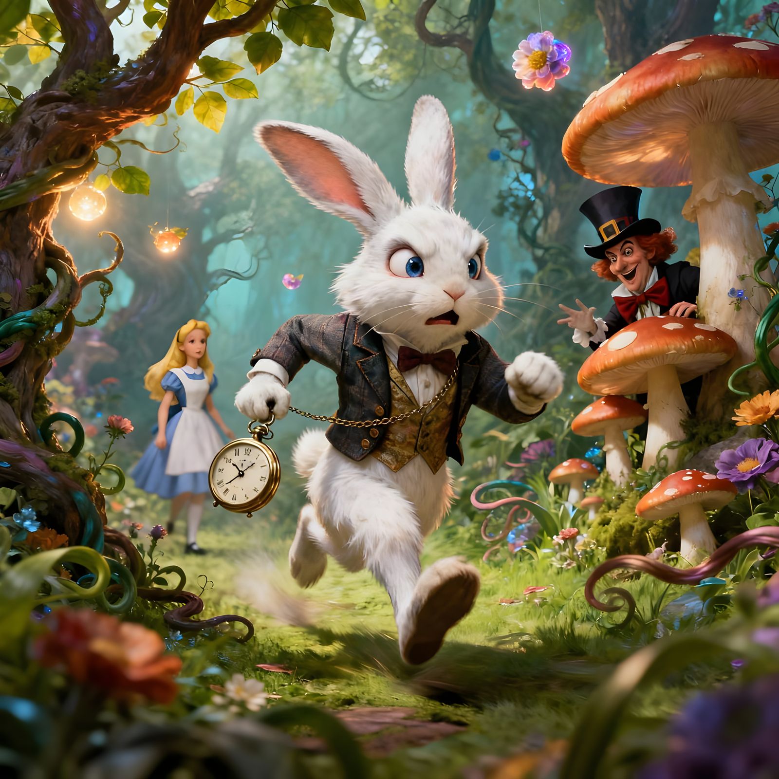 Alice in Wonderland White Rabbit Running in Surreal Storyboo...