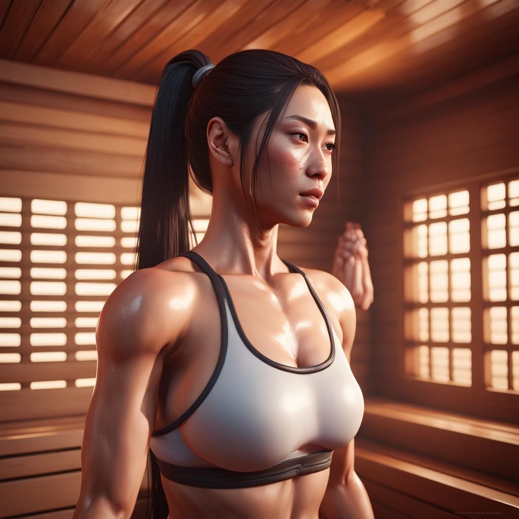 Sweaty Transwoman in Sauna: 3D Game Cinematic Render