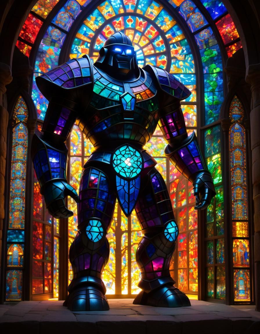 Stained Glass Golem Guarding Ancient Temple
