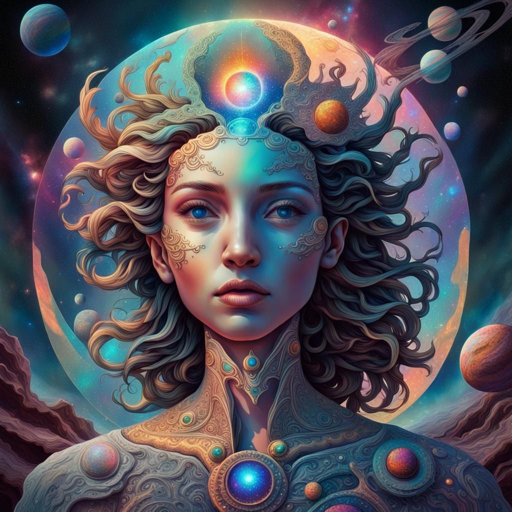 Apollo: Holographic Astral Illustration in Mixed Media