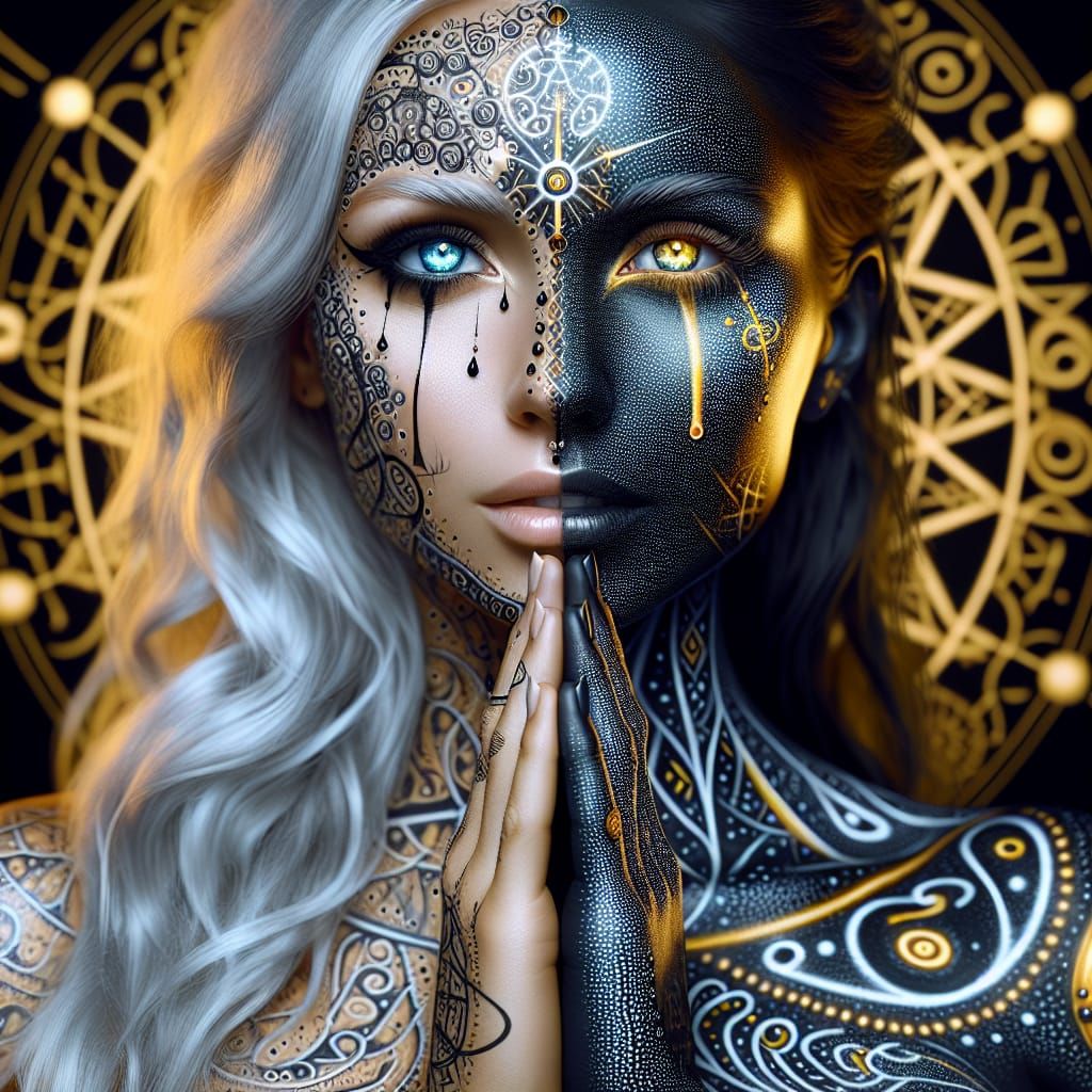 Pointillism Body Art Portrait in Golden Hour