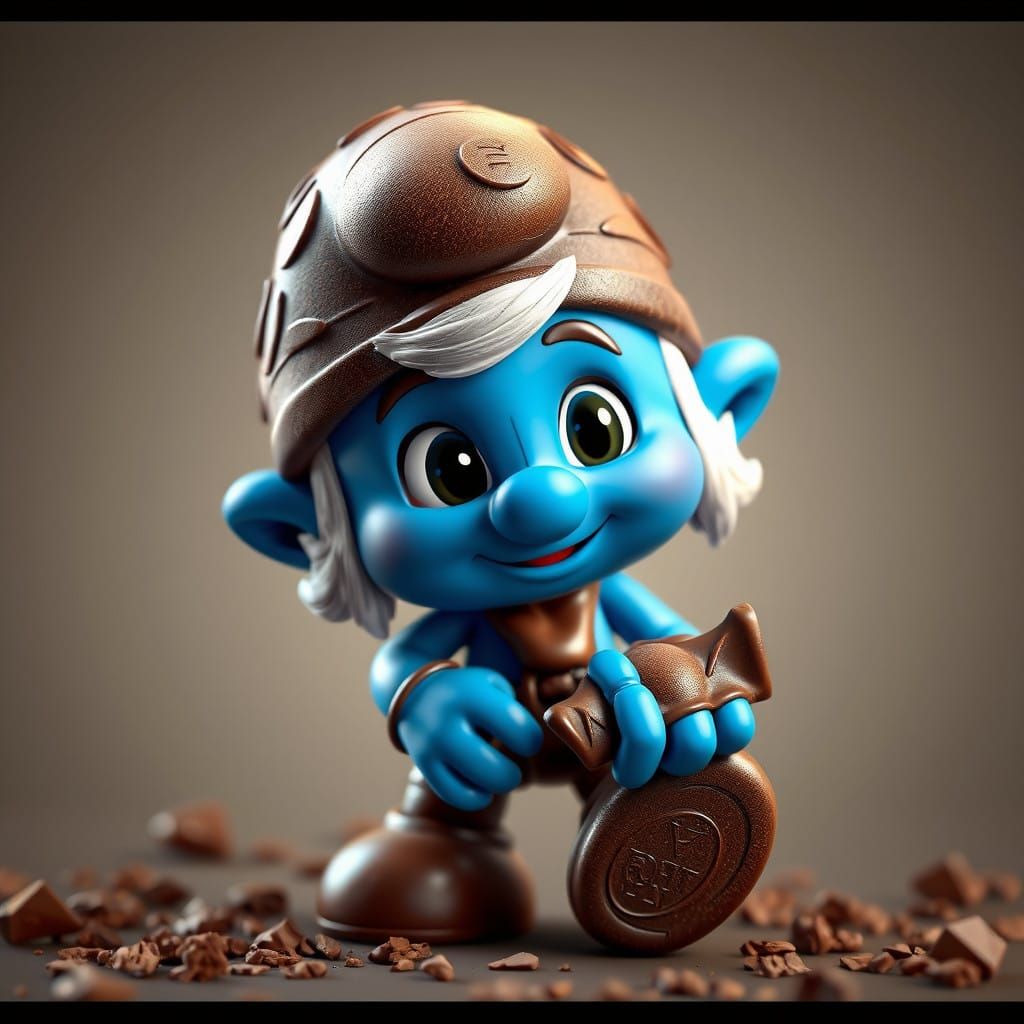 Vibrant Chocolate Smurf in 3D Anime Art Style