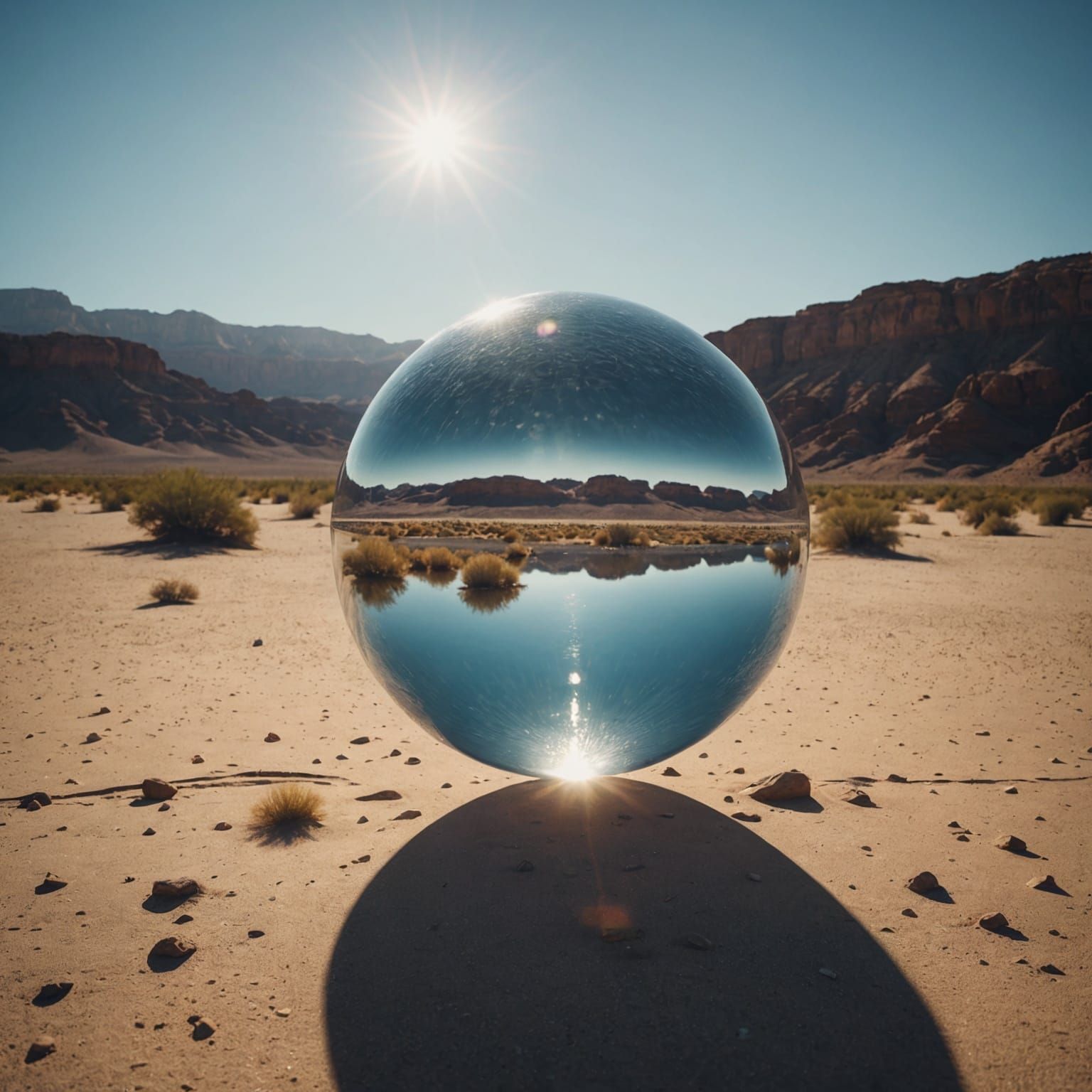 Giant Water Ball Reflects Desert Sunlight