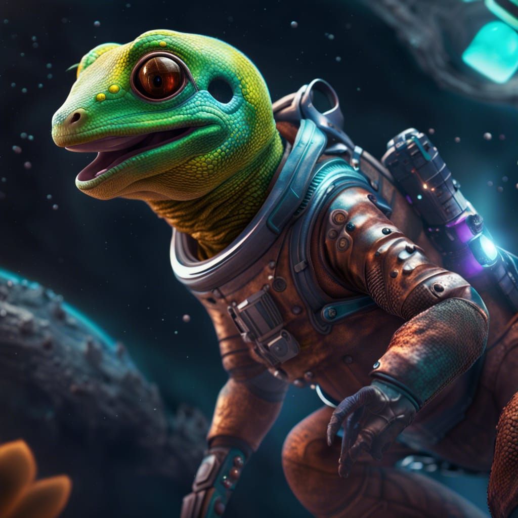 Gecko in Space Suit: Detailed Matte Painting