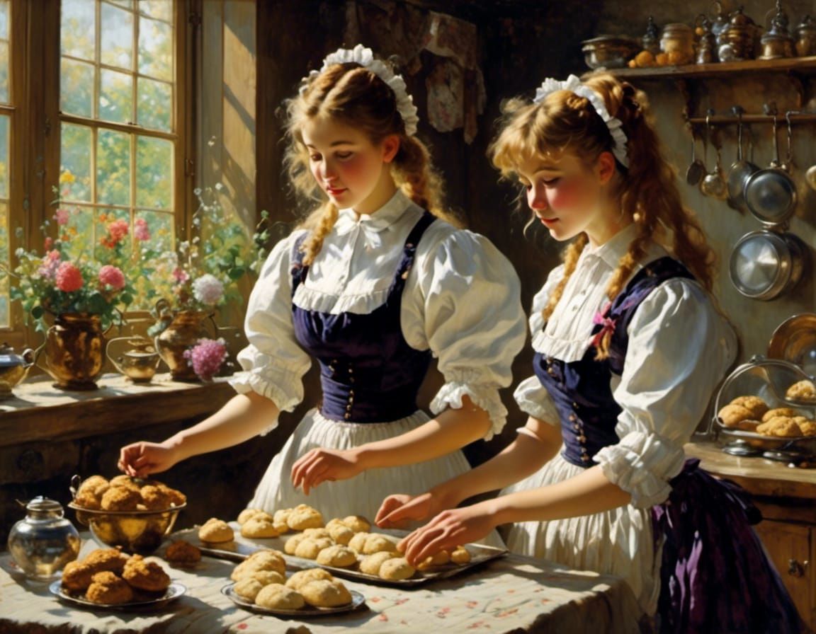 dirndl girls making cookies