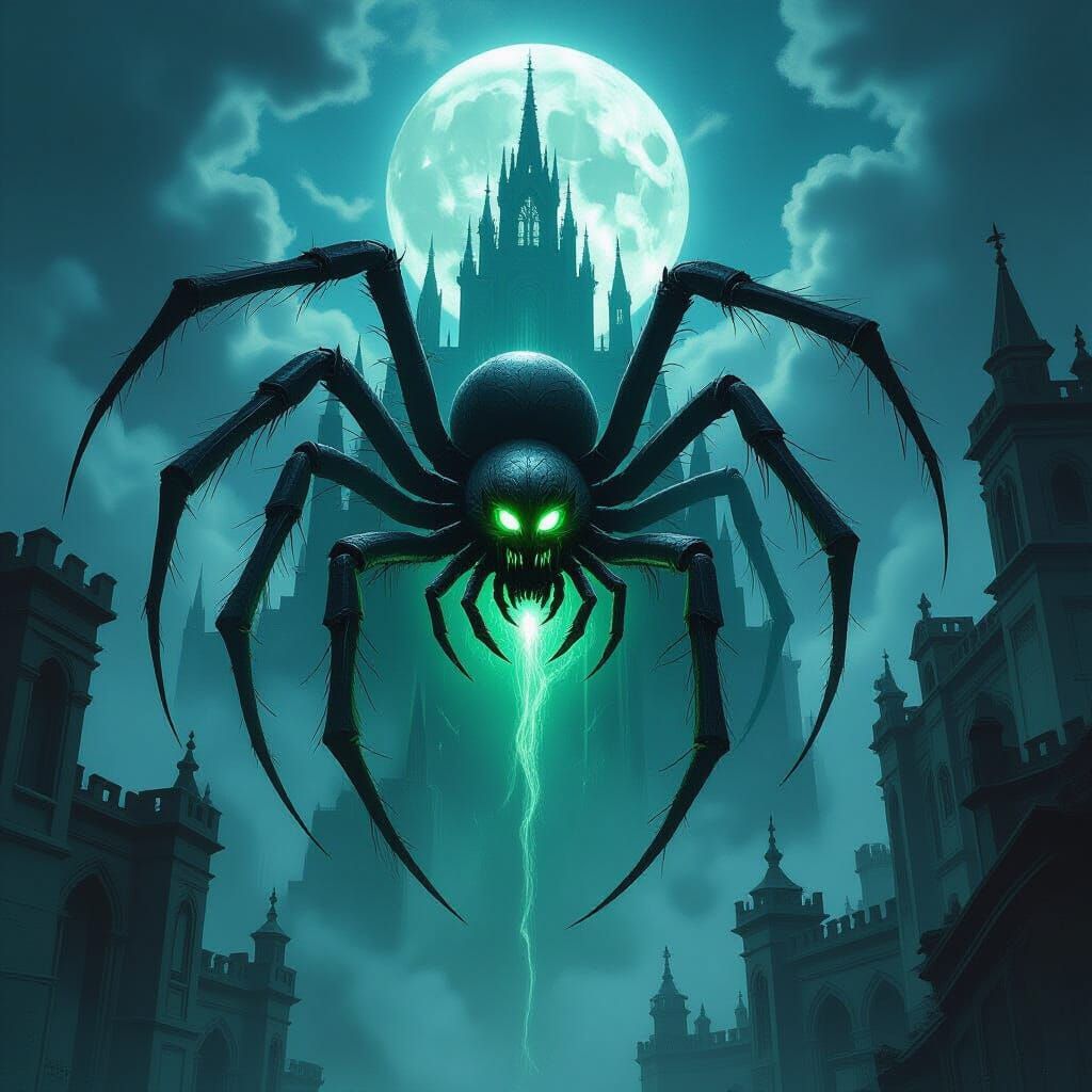 Ancient Spider Queen Descends Gothic Citadel in Dark Fantasy...