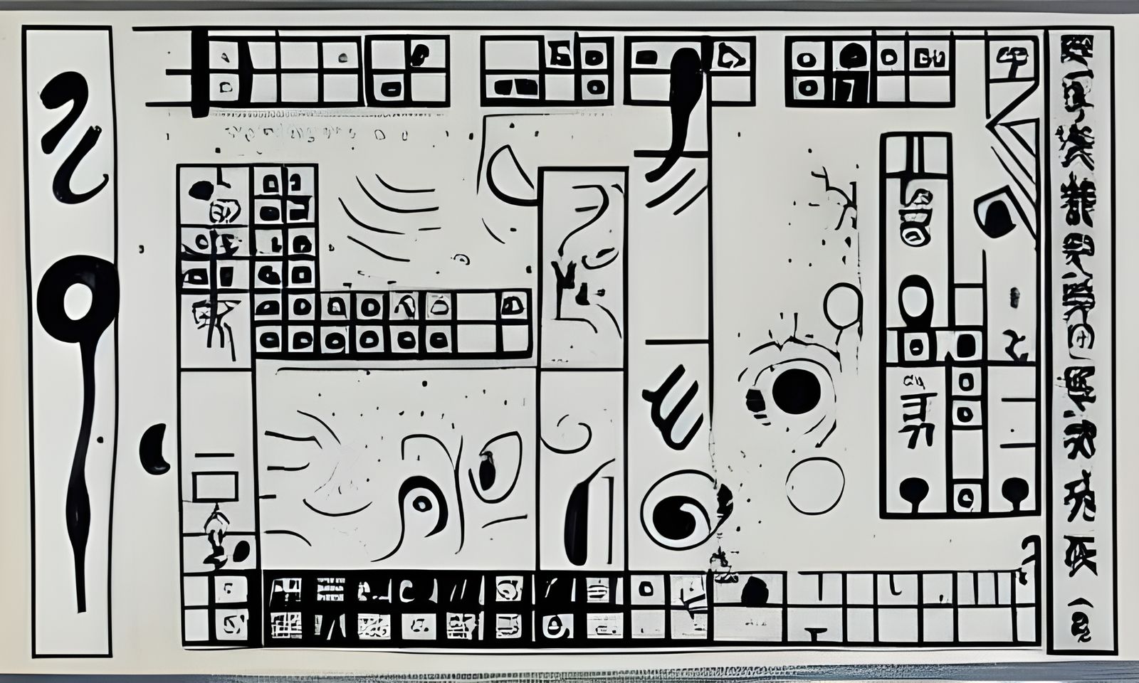 Macabre Mahjong Diagram in Brutalist Dieselpunk Cityscape
