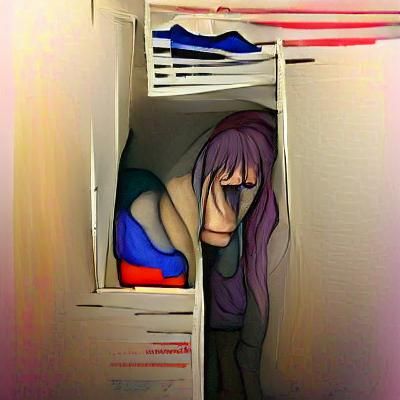 Depressed Woman in a Dark Closet