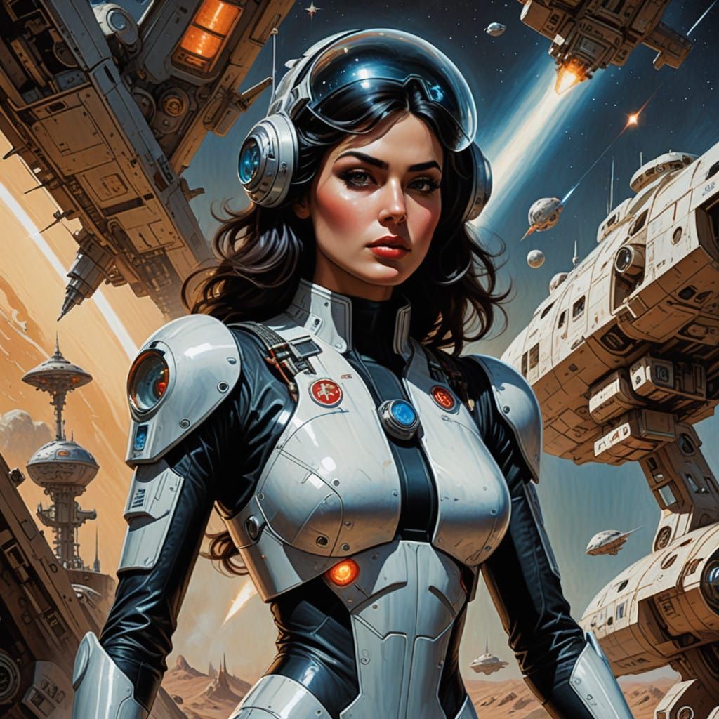 Space-girl in woman's spacesuit