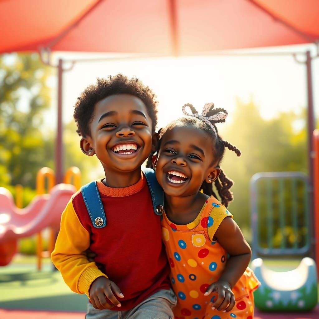 Joyful Siblings in a Vibrant Playground