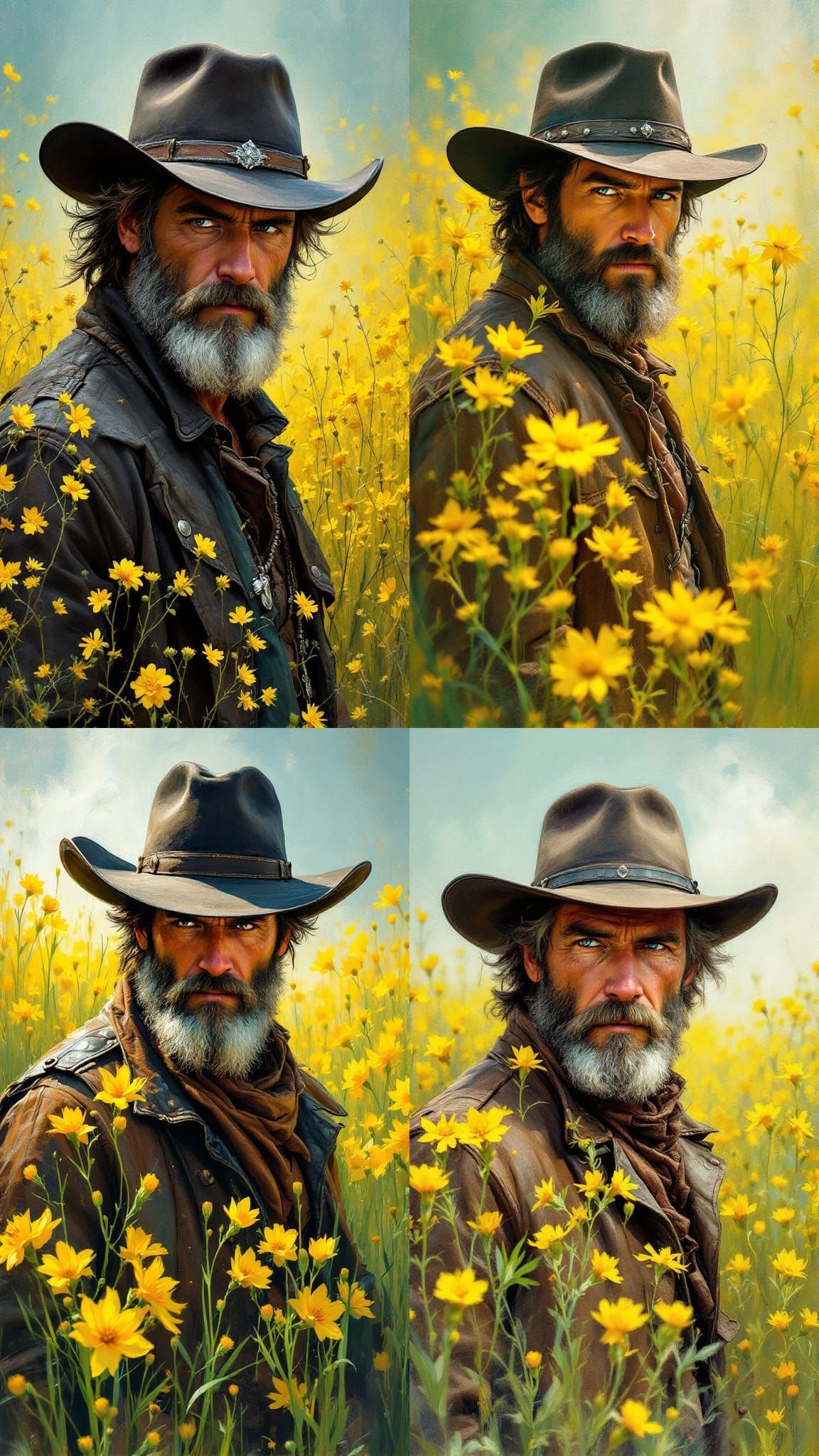 Man in Field of Flowers: Impasto Painting
