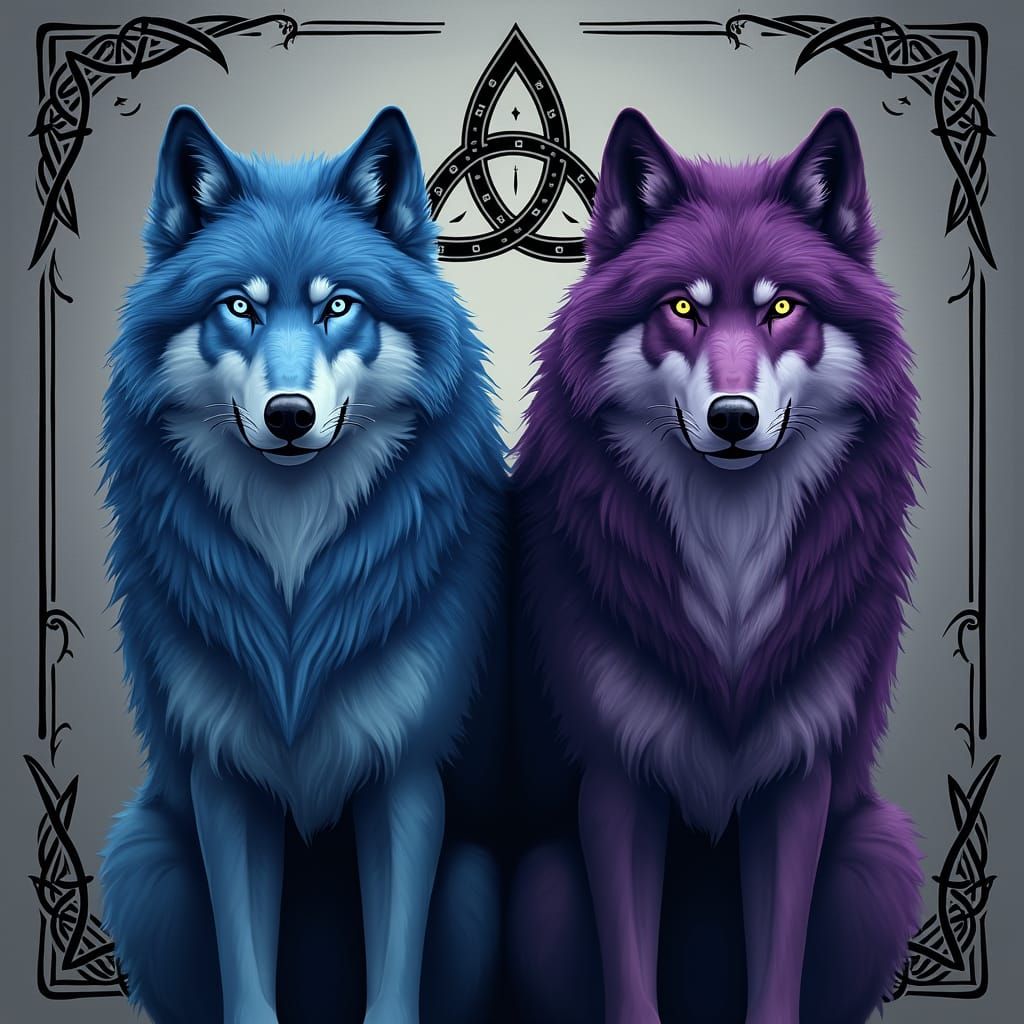 Regal Wolves with Celtic Triquetra Symbol