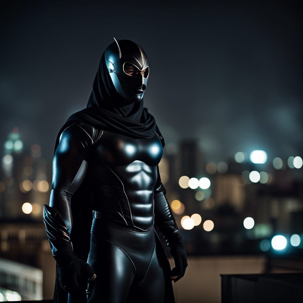 Indian Superheroine in Bulletproof Suit on Rooftop