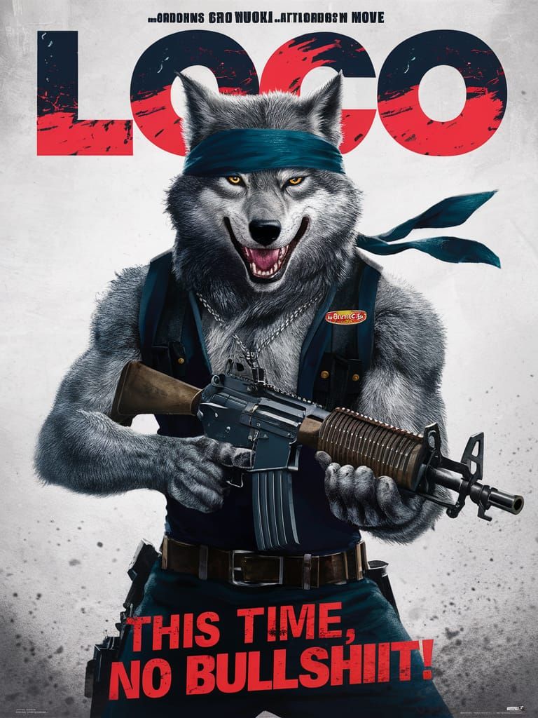 Anthropomorphic Grey Wolf Movie Poster with Attitude