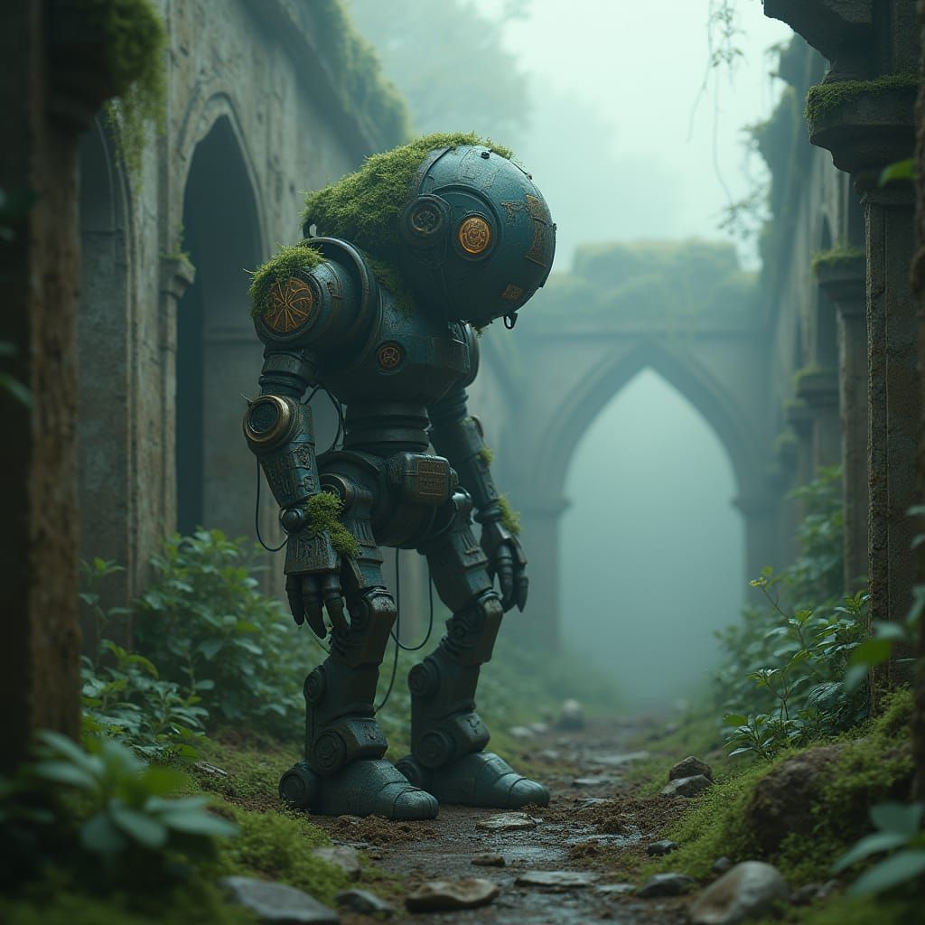 Ancient Automaton in Mist-Shrouded Ruin