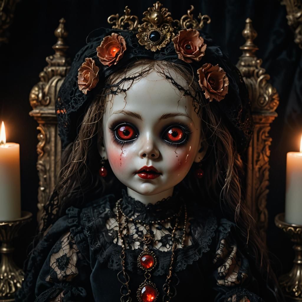 Eerie Doll Portrait in Dark Surrealism Style