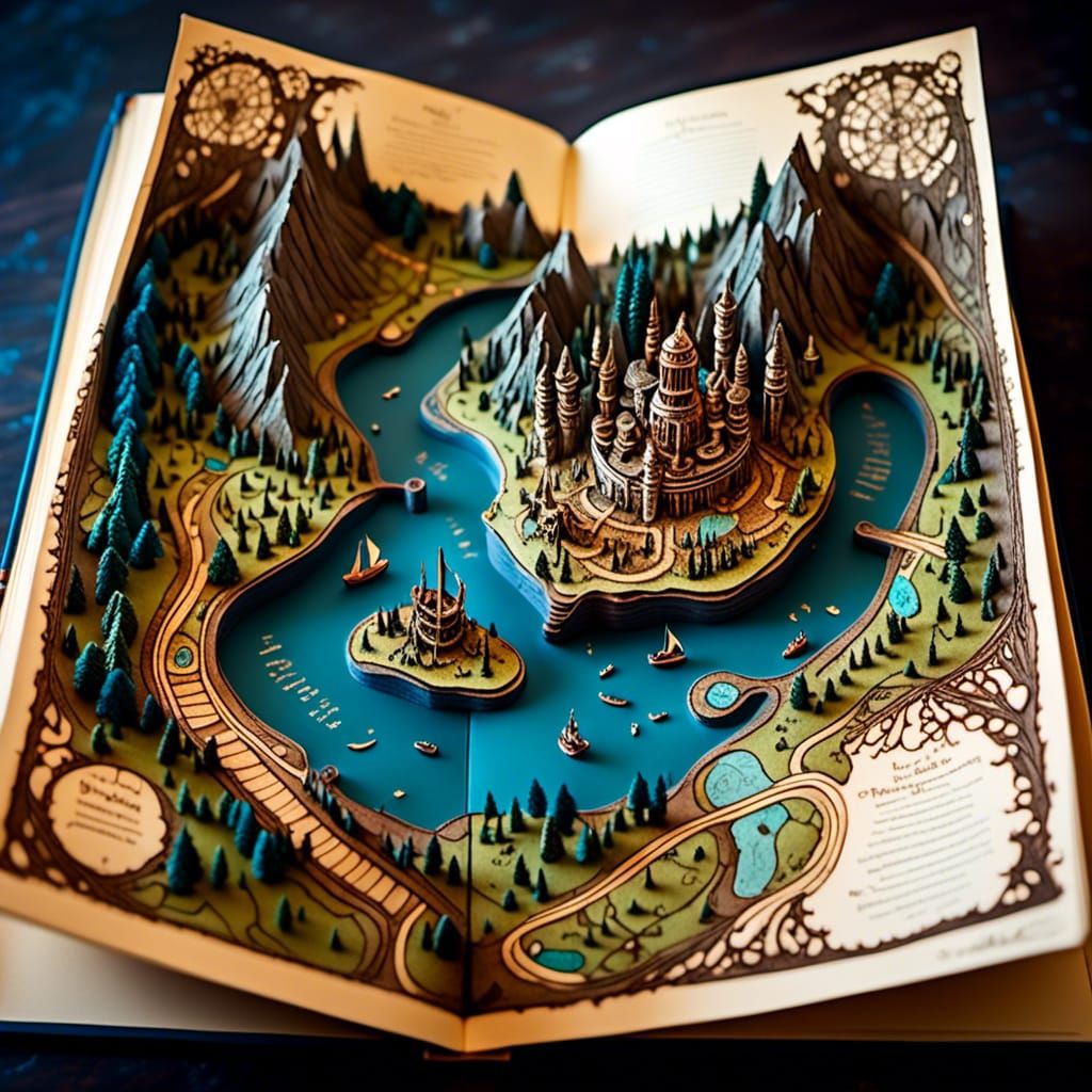 Fantasy Map Pop-Up Book in 3D Paper Style