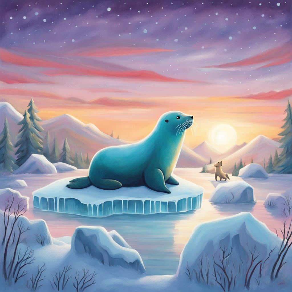 Whimsical Seal Crafts Ice Animals at Sunrise