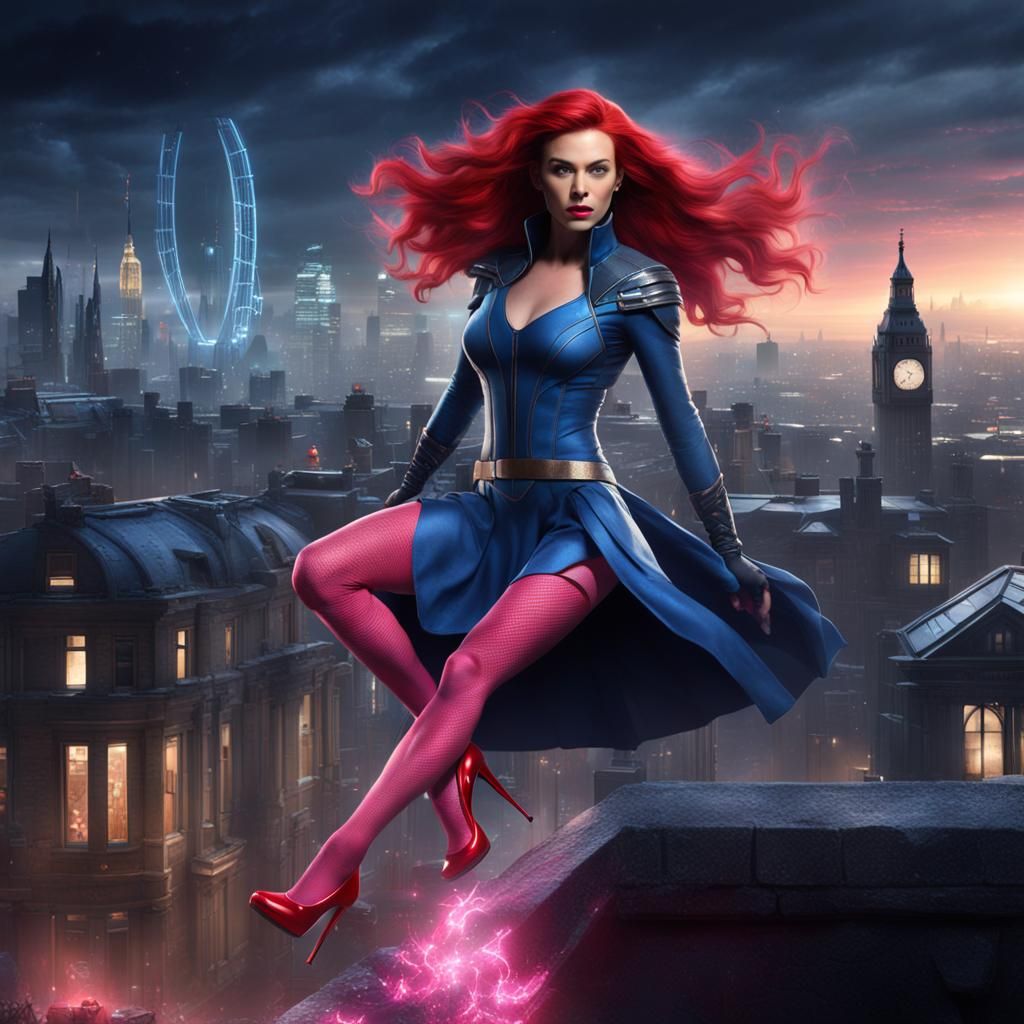 X-Men Rogue in London Nightscape: Fantasy Art