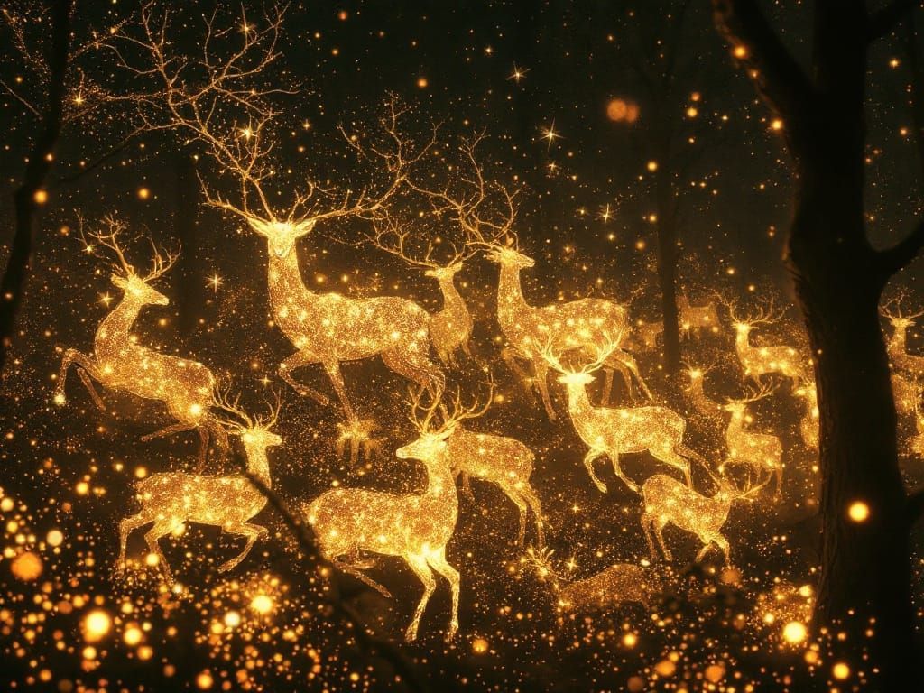 Ethereal Forest Runner amidst a Herd of Glowing Deer