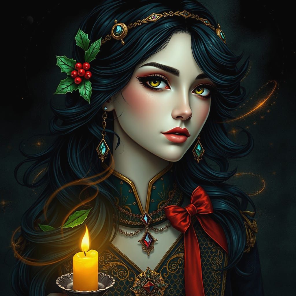 Intricate Portrait of Duality in Art Nouveau Style