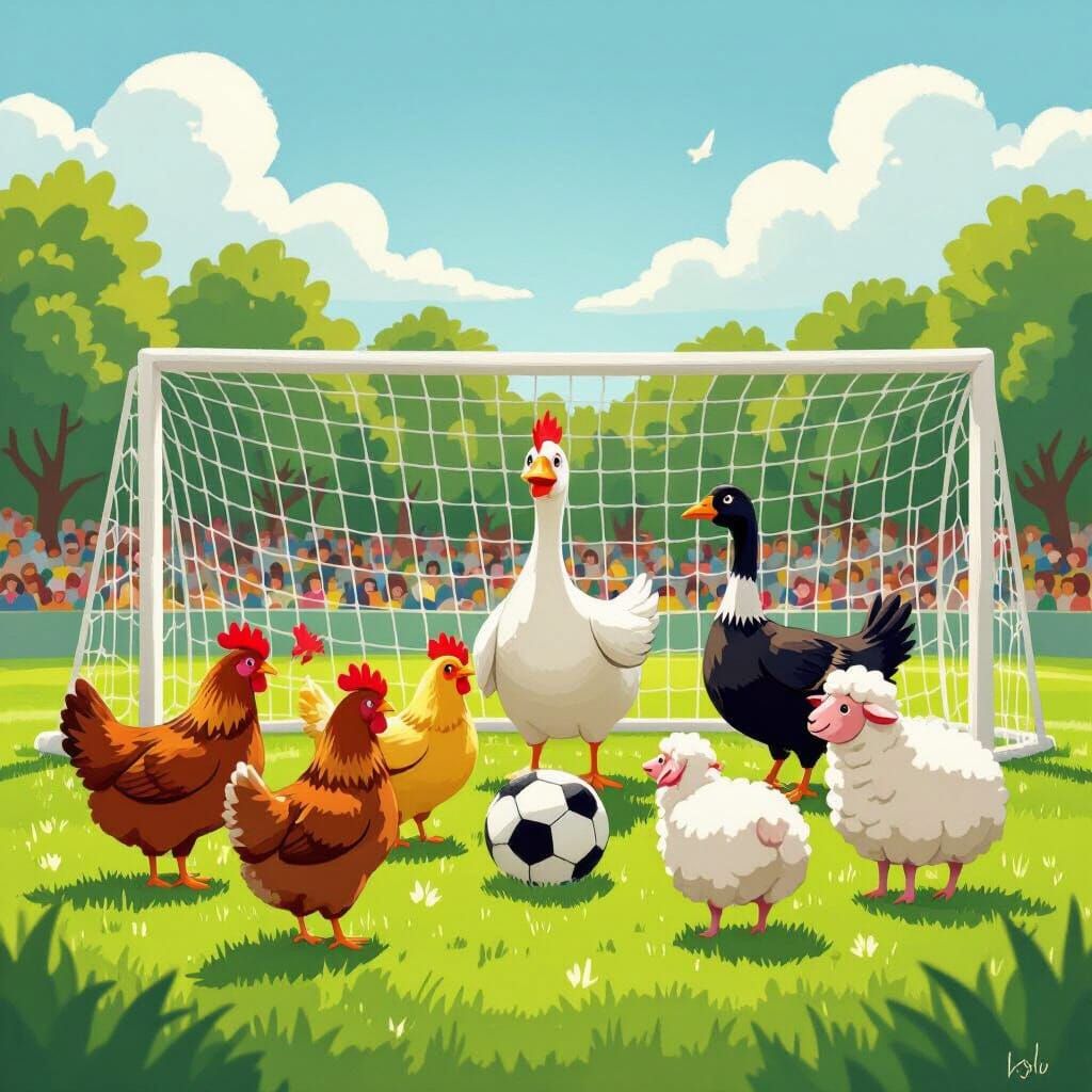 Whimsical Football Match with Animal Players and Referees