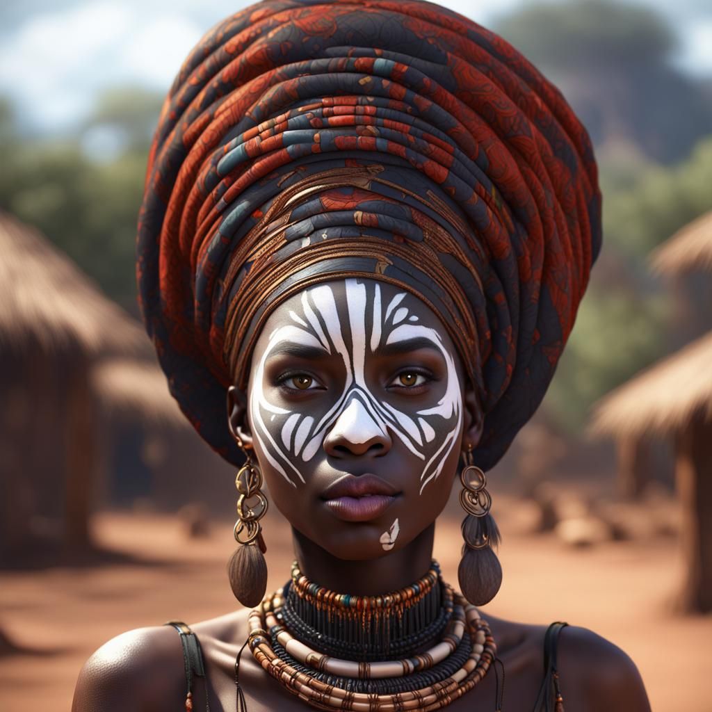 Vibrant African Girl with Traditional Headwear