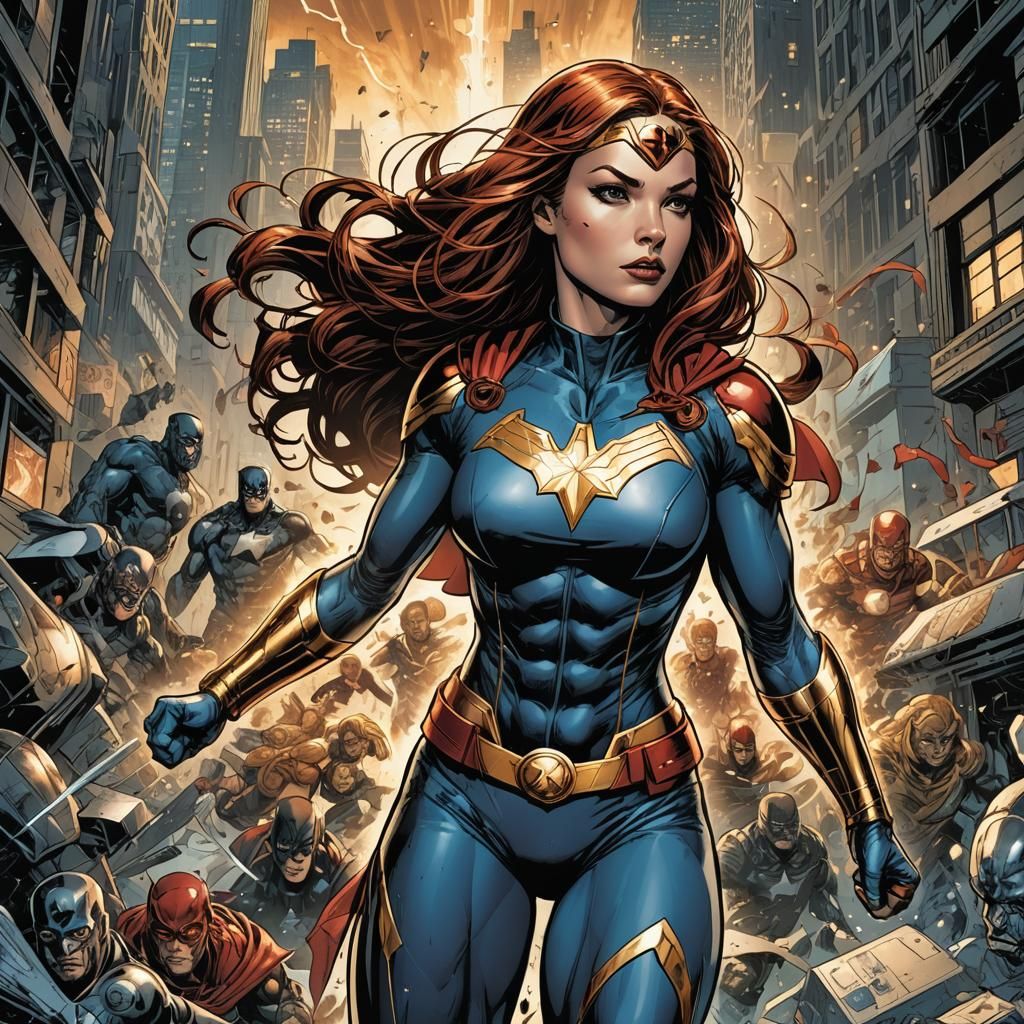 Dynamic Super Heroine in Comic Book Style