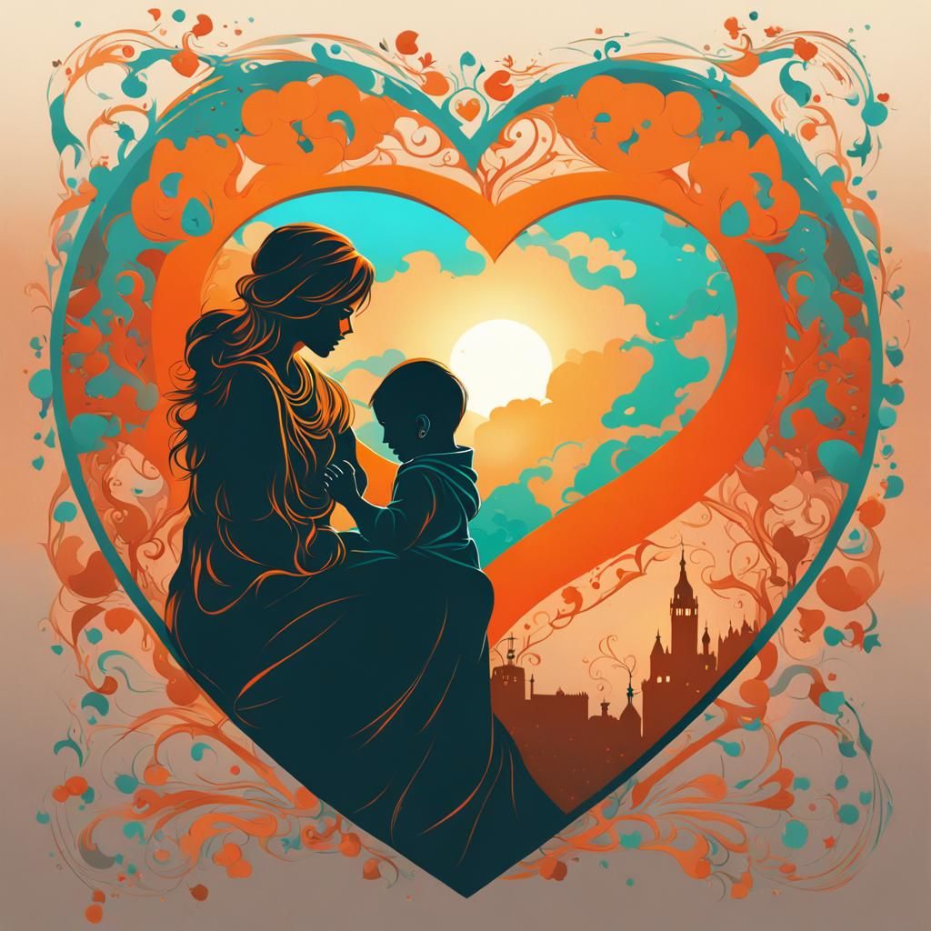 Heartwarming Mother and Baby Silhouette Illustration